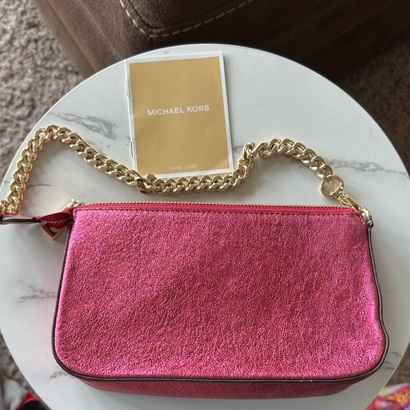 Michael Kors Fuchsia Shimmer Clutch with Gold Chain - Picture 2 of 5